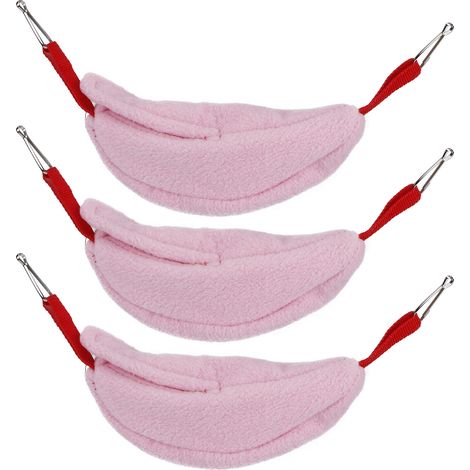 3 Nids Hamster en Forme de Banane Suspendus - Maison Chaude Hiver pour Petits Animaux - Rouge Rose