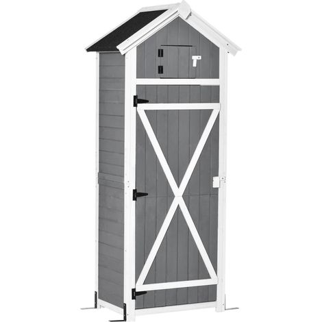 Abri de Jardin Bois Gris foncé 78x52.5x182 cm avec Porte et Toit - Rangement Outils Idéal + Table Pliante Intégrée pour Extérieur (1/5)