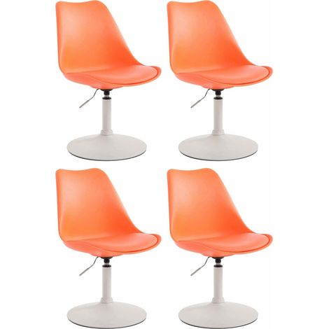Lot de 4 chaises de salle à manger pivotante hauteur réglable en plastique orange et pied trompette en métal blanc 100006711 (1/4)