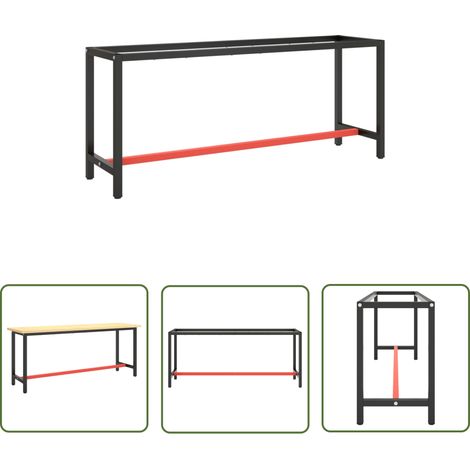 Nova – Cadre de banc de travail en métal noir et rouge mat 190x50x79 cm – Structure robuste avec barres renforcées – Trous pré-percés pour assemblage facile (1/5)