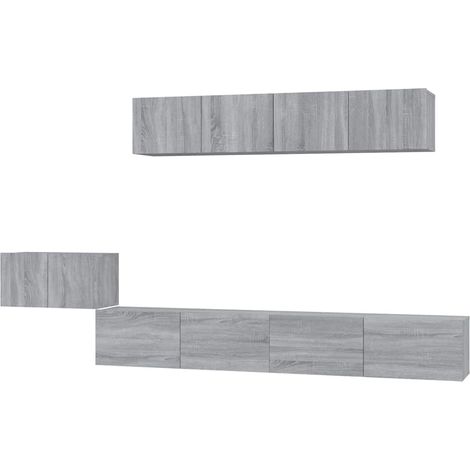 Ensemble Meuble TV Suspendu Mural Rangement Salon Bois d'Ingénierie Gris Sonoma Lot de 5 (1/5)