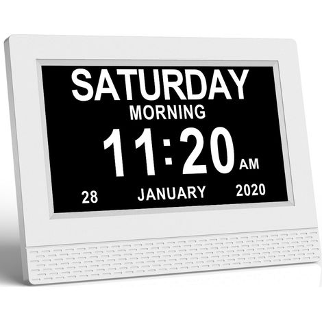 Horloge calendrier numérique One Piece 7 pouces avec date et heure, Rappel vocal intelligent horloge Alzheimer pour parents, rappel de médicaments pour grands-parents - Blanc (1/4)