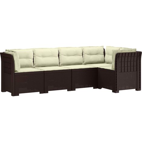 5-Sitzer Gartensofa mit Kissen Rattan-Look PP Braun vidaXL (1/5)