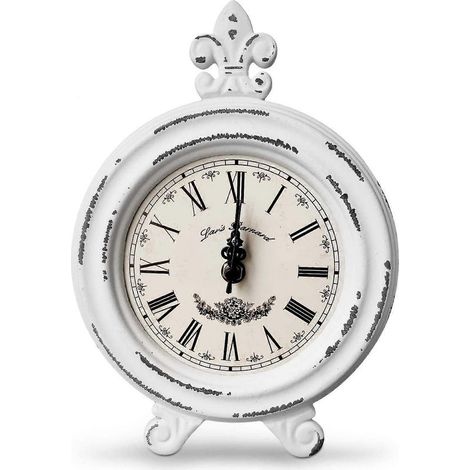 - Horloge de bureau vintage Horloge de cheminée de style campagnard, idéale pour la décoration du salon (blanche) (1/5)