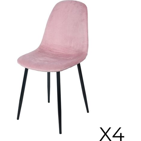Set von 4 Stühlen LOLY, Sitz und Rückenlehne aus rosa Samt, Struktur aus schwarzem Metall (1/2)