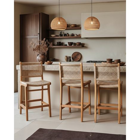 Nolan - Lot de 2 chaises de bar en teck et corde Viro tressée