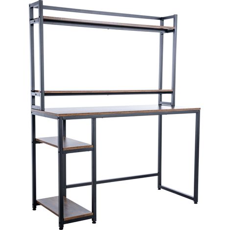 Mesa escritorio para ordenador con estante y espacios de almacenamiento de diseño industrial retro en madera y metal negro 100005521