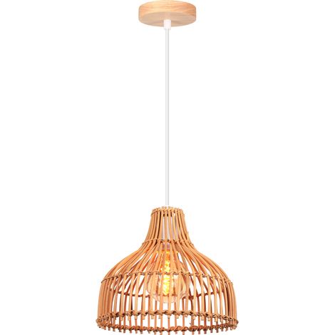 Bambou Lustre Style Bohème Vintage Abat-jour en Cage à La Main Lampe Suspendue Luminaire E27 pour Couloir Salon Cuisine Hotel A (1/5)