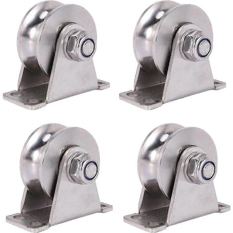 Lot de 4 poulies en U en acier inoxydable à roulement silencieux, roue à gorge profonde pour corde de 3 à 10 mm, pour usage à domicile, en salle de sport ou en extérieur. (1/5)
