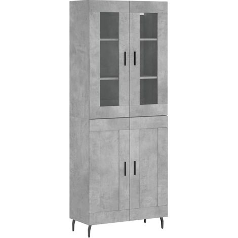 Buffet bahut commode armoire meuble de rangement organisateur cuisine salle de séjour salon haut 69,5 x 34 x 180 cm bois d'ingénierie gris