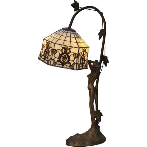 Lampe de table Tiffany base figure série Hexa D-20cm lumière directe