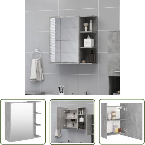 The Living Store Bad-Spiegelschrank Betongrau 62,5x20,5x64 cm Holzwerkstoff - Badezimmermöbel - Spiegelschrank - Holzwerkstoff Möbel - Aufbewahrungsschrank - Kosmetikspiegel (1/5)