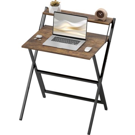 Bureau pliant 65,5 x 45 cm avec compartiment de rangement pour chambres et petites pièces, marron rustique (1/5)
