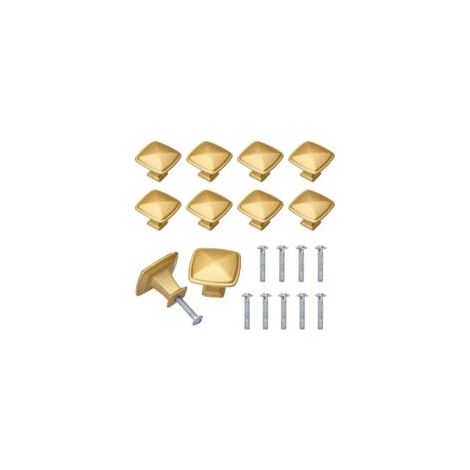 - Set di 10 pomelli dorati per cassetti e armadi, maniglie in ottone per ante di armadi, cucina, guardaroba, bagno con viti di fissaggio, forma quadrata, lega di zinco - Crezuo (1/4)
