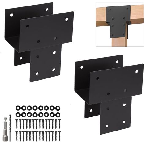 2Pack Réglables Solides pour Pergola 4”x4” (Réel 3.5”x3.5”) Connecteur en T Poteau/Poutre pour Bois/Métal, Support d'Angle 3-Way pour Gazébo, Clôture ou Terrasse (1/5)