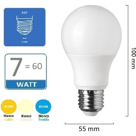 Lampadina led E27 7W A55 globo sfera opaco luce fredda bianca naturale calda calda 3000k