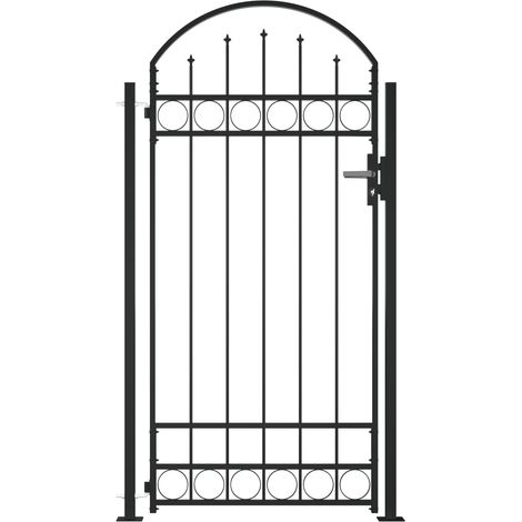 Portail de clôture à dessus arqué et 2 poteaux 105x204 cm Noir (1/5)