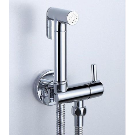 Hygienischer Bidet-Sprühkopf aus Messing mit integriertem Absperrventil. 150 cm flexibler Schlauch. Einfache Montage an Toiletten. Badezimmeraccessoire. (1/5)
