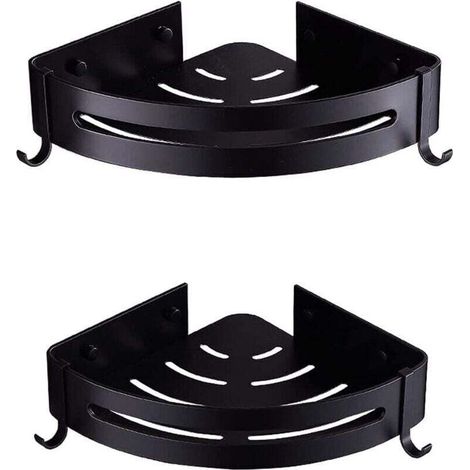 2 tablette de douche, tablette d'angle, sans perçage (noir),-- (1/4)