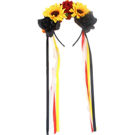 1 Corona de flores, rosas artificiales, tela ligera, accesorio para fiestas mexicanas, Halloween (1/5)