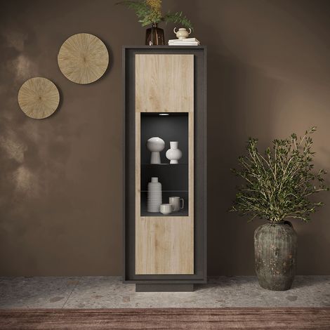 Vitrine moderne lave/chêne cadiz Rosine (1/5)