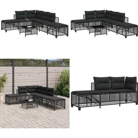 Salon de jardin d'angle 3 pcs avec coussins noir résine tressée - Ensemble Salon De Jardin - Canapé Jardin - Fauteuil Jardin - Chaises Longues - Mobilier De Jardin - Home & Living (1/5)