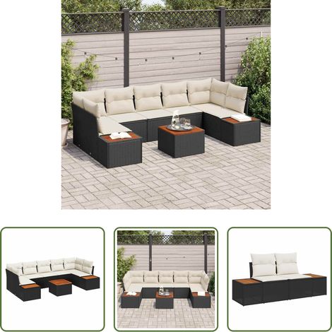 vidaXL Mobilier extérieur - Ensemble de canapé de jardin avec coussin 8 pcs Noir Poly rotin (1/5)