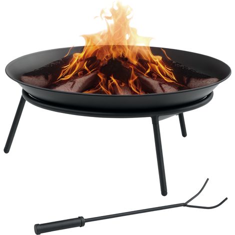 Outsunny Fire Pit, Portable Firepit with Poker, Black