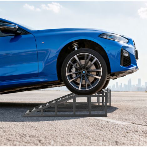 Rampa elevadora para coche (94.8x32.2x27.5 cm), ajustable, con gato hidráulico y bloqueo de seguridad, acero gris (1/5)
