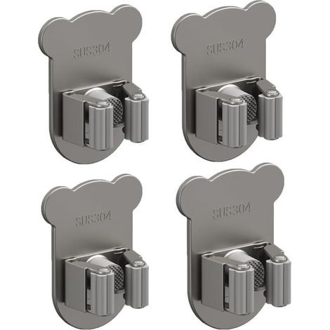 4er-Set Besenhalter aus Edelstahl SUS 304 mit Cartoon-Motiv, zur Wandmontage, kein Bohren erforderlich, starker Halt, für Küchenutensilien, Garage, Garten, Badezimmer (metallicgrau), von DEBUNS (1/5)