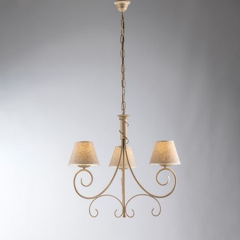 Viena hierro marfil oro araña tres luces efecto tela pantallas 52x h58 cm