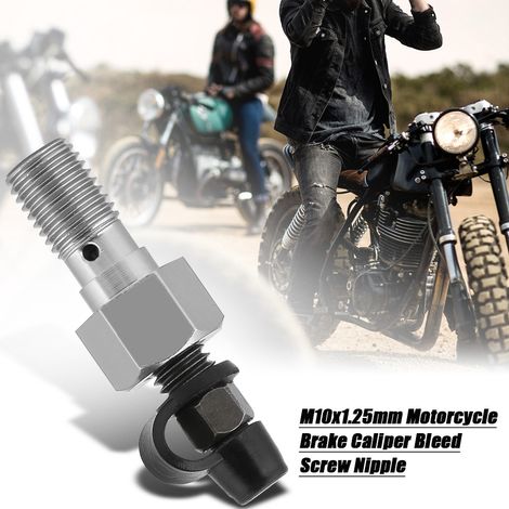 Entlüftungsschraube M10x1,25 mm für Motorradbremssattel, Hohlschraube und silberne Schutzkappe (1/5)