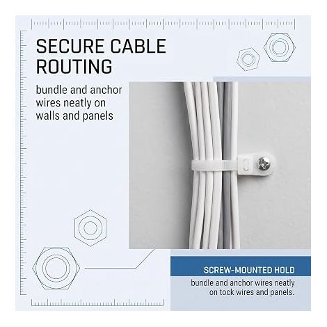 Serre-Câble Blanc avec Trou de Vis 20cm, Attache Câble Électrique en Nylon Autobloquant, Fixation Câble pour Gestion de Fils au Bureau, à la Maison et à l'Atelier (1/4)