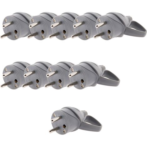 Lot de 10 fiches mâles anneau + ergot -16A 2P + T - gris - Zenitech
