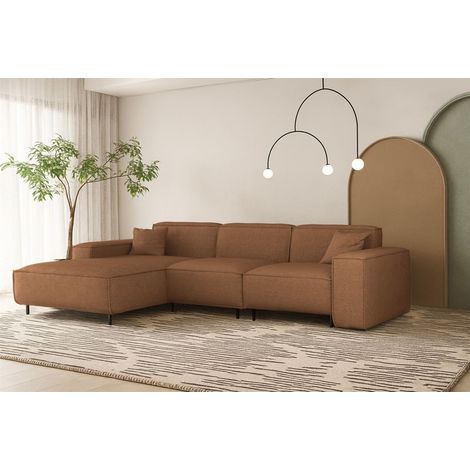 Ecksofa Designersofa GLORIA in Stoff Artico Rostbraun Ottomane Links