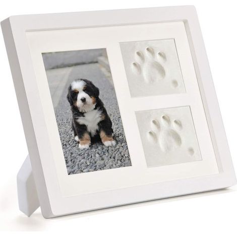 Marco de fotos triple conmemorativo para mascotas con huellas de perro o gato，blanco，4x6 (1/5)