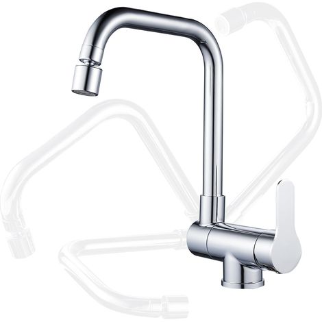 Robinet de cuisine pour fenêtre avant rotatif à 360° - 2 modes de pulvérisation - Robinet d'évier pliable à levier unique (chromé) (1/4)