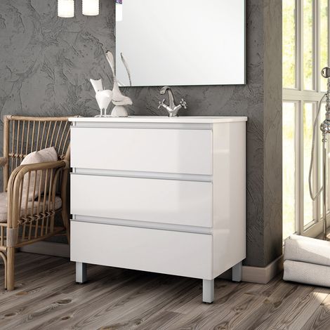 BATHME MADISON TOP Mueble de Baño con Lavabo 3 Cajones Blanco Brillo - Medida: 80 cm - ref: CNB192LR+SA.LIECO8146