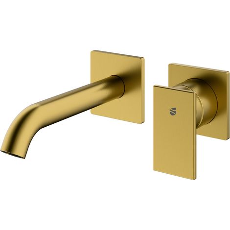 BERNSTEIN - Miscelatore lavabo incasso a parete in ottone oro spazzolato con getto morbido e risparmio idrico - 6,7x6,7x17cm (LxAxP) - LAVOA	Oro spazzolato