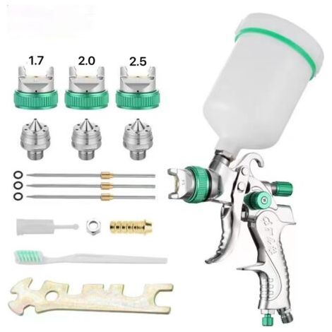 Pistolet à peinture professionnel haute pression Kit de pistolet à air comprimé Alimentation par gravité Pistolet à peinture pneumatique HVLP 600CC 1.7MM/2.0MM/ 2.5MM 3 buses de taille