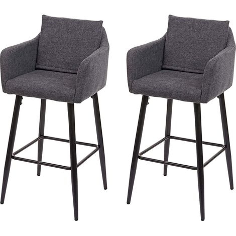Set di 2 sgabelli da bar con poggiapiedi in tessuto grigio scuro e metallo nero TDB04062
