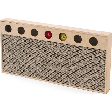 Poteau à gratter Rettangolo – Griffoir en Carton avec Herbe à Chat et balles colorées – Structure rectangulaire 48 x 25 x 5h cm – Jouet et Niche résistante et Recyclable – Couleur La Havane (1/5)