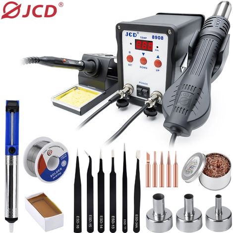 Machine de soudage et de réparation 2 en 1 (220 V, 750 W) avec fer à souder et pistolet à air chaud pour la réparation de composants SMD et BGA. (1/5)