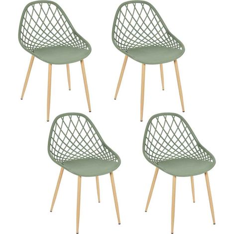 Paris Prix – Lot de 4 chaises Malaga 80cm – Polypropylène et métal – Confort intérieur et extérieur – Dimensions L. 51,2 x l. 57 x H. 80,2 cm – Couleur vert (1/5)