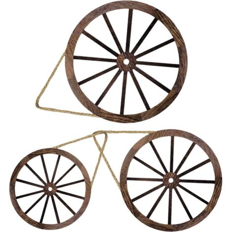 Lot de 3 roues de chariot en bois avec corde de chanvre