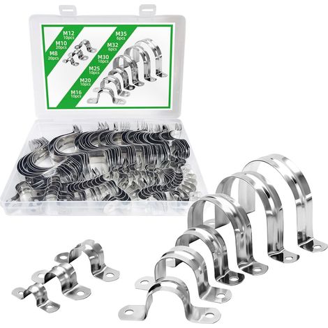 102pcs Collier De Serrage U Inox 8mm 10mm 12mm 16mm 20mm 25mm 30mm 32mm 35 mm, Acier Inoxydable 304, Collier En U Pour La Fixation de Tuyaux Ou De Câbles (1/5)