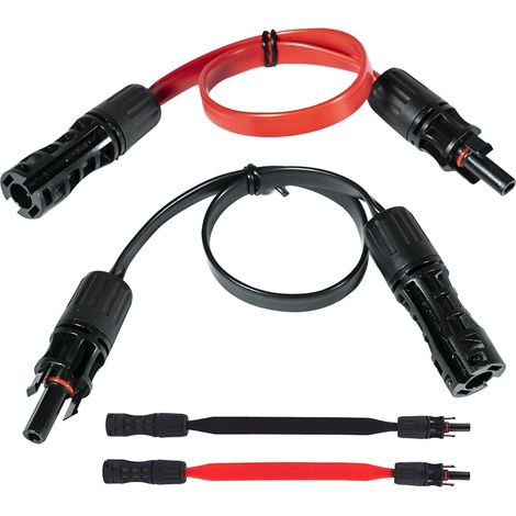 Lot de 2 câbles plats de 6 mm² pour panneau solaire, 50 cm Câble flexible avec fiche et coupleur - Noir et rouge - Câble solaire plat PV pour panneaux solaires et onduleurs (1/5)