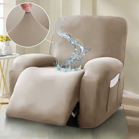 Funda impermeable y elástica de seda lechosa para sofá, funda universal para sillón de masaje/sillón reclinable - Beige claro (1/5)