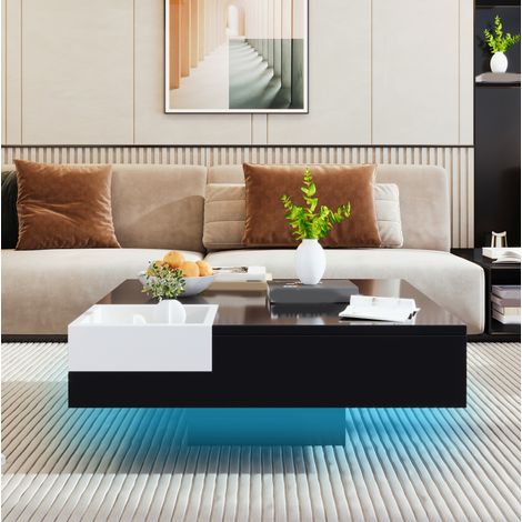 tavolo soggiorno 72x72 contenitore LED lucido OKMYHOME (1/5)