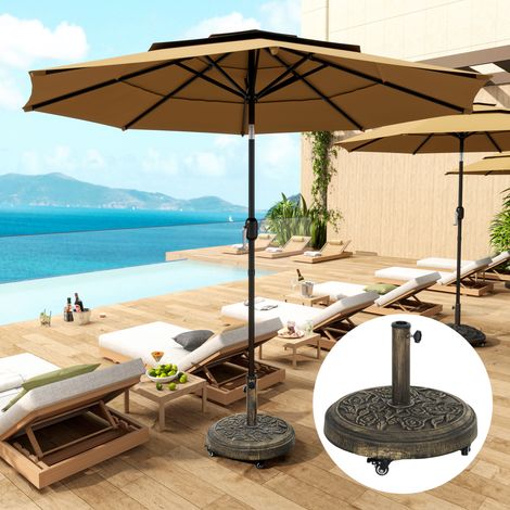 Base para Sombrilla con Ruedas Diseño Retro Floral Resistente para Jardín Terraza y Piscina Ø49x42 cm Color Bronce